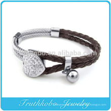 TKB-B5009 Braune geflochtene Lederarmband mit echten Blumen, Antik Messing Charm Lederarmband